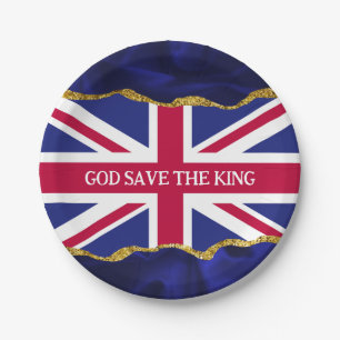 Union Jack Flag Personalised Navy Gold  Paper Plate