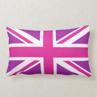 Union Jack Flag Pink, Purple & White Lumbar Pillow