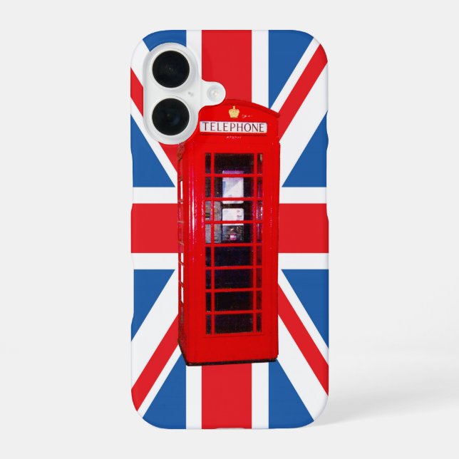 Union Jack/Flag & Red Phone Box Design iPhone 16 Case (Back)