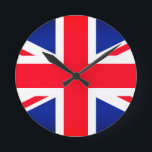 Union Jack Flag Round Wall Clock<br><div class="desc">Round wall clock with image of the Union Jack flag.</div>