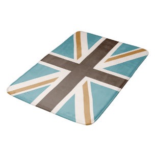 Union Jack/Flag Teal Brown Gold Cream Bath Mat