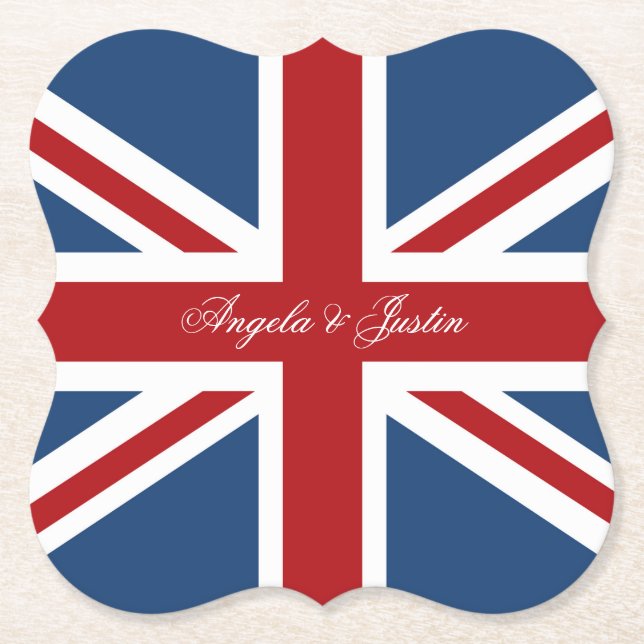 Union Jack Flag Wedding Paper Coaster (Front)