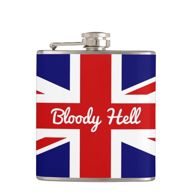 Union Jack Flag with Funny Quote Hip Flask (Front)