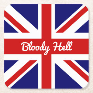 Union Jack Flag with Funny Quote Square Paper Coaster