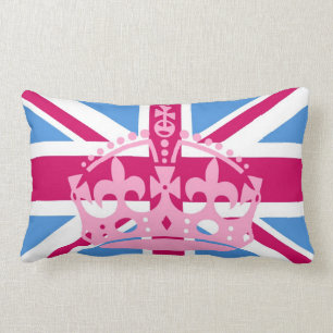 Union Jack Flag with Pink Crown Lumbar Pillow