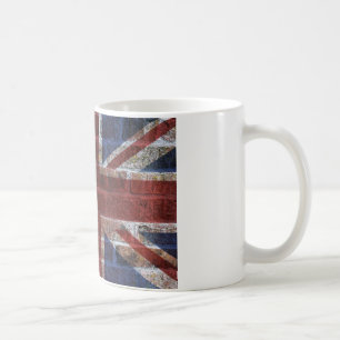 Union Jack Great Britain Flag on Grunge Brick Wall Coffee Mug