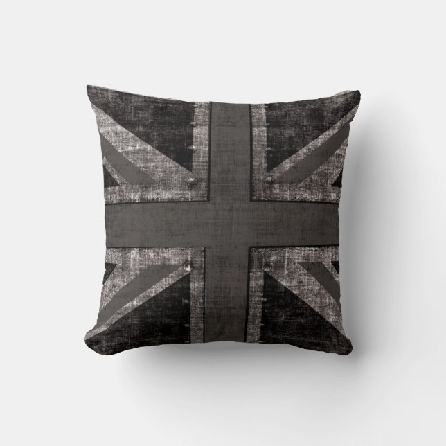 Union Jack grunge black & white toss pillow (Front)