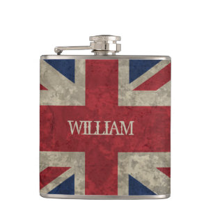 Union Jack   Grunge British Flag Personalized Hip Flask