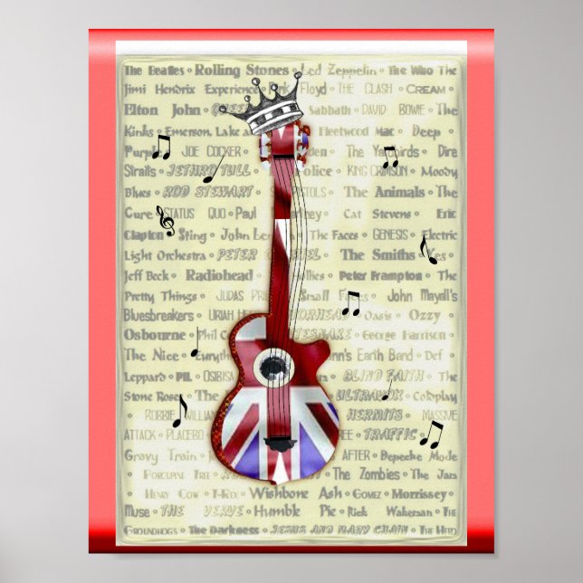 Union Jack Guitar British Rock Thème Poster (Devant)