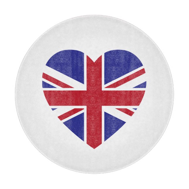Union Jack Heart Glass Cutting Board (Front)