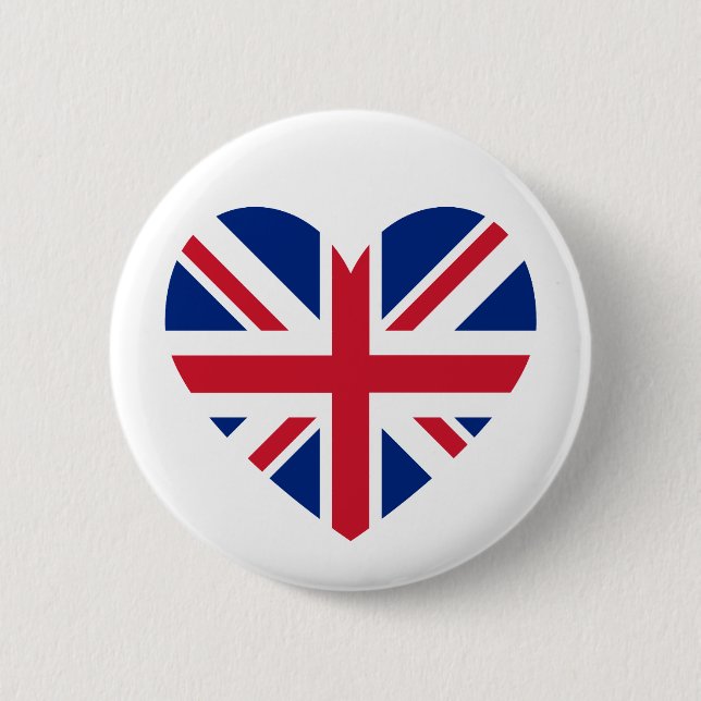 Union Jack Heart Shape 2 Inch Round Button (Front)
