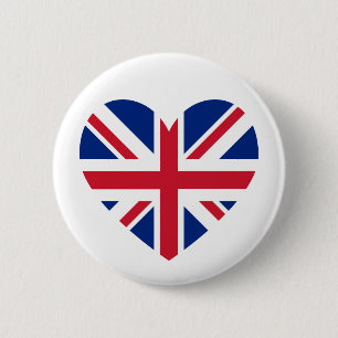 Union Jack Heart Shape 2 Inch Round Button