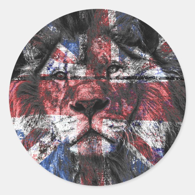Union Jack Lion Classic Round Sticker (Front)