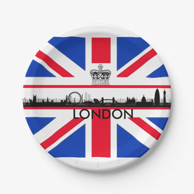 Union Jack London Skyline Theme Party Paper Plates (Front)