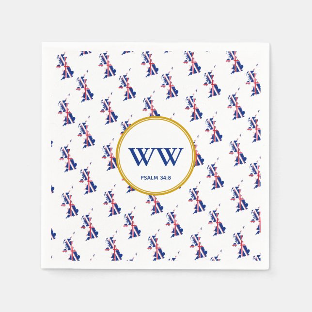 UNION JACK Map Monogram Scripture Paper Napkin (Front)