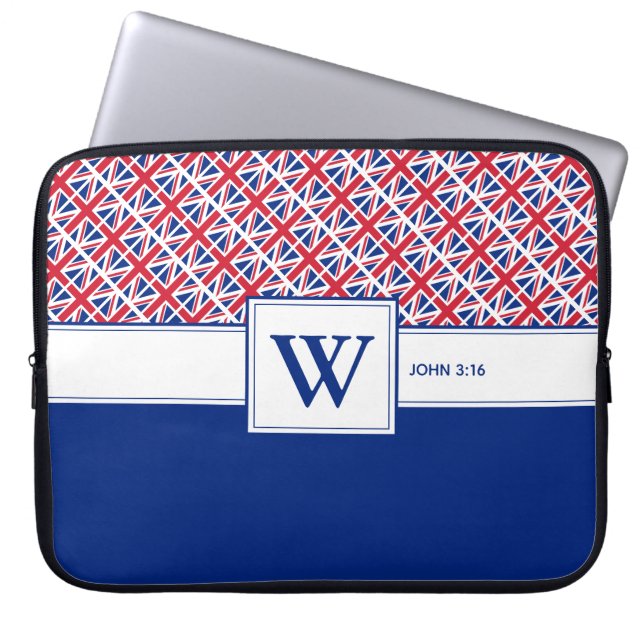 UNION JACK Monogram Custom Christian UK Laptop Sleeve (Front)