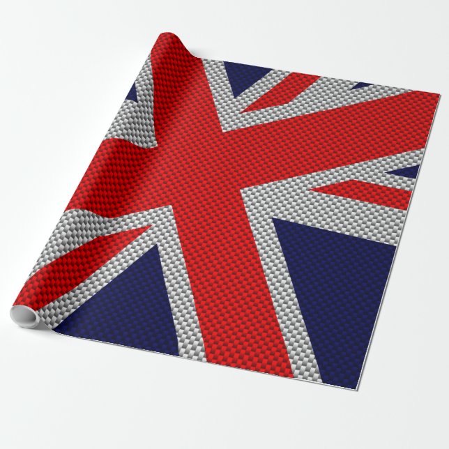 Union Jack on Carbon Fiber Style Print Wrapping Paper (Unrolled)