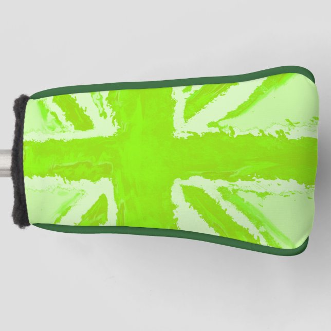 Union Jack Painted UK Art Lime Green Golf Head Cover (Front)