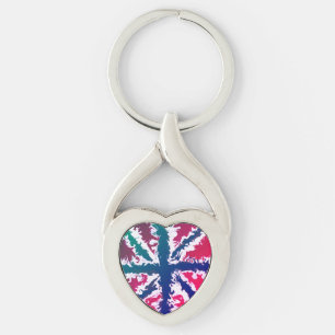Union Jack Painted UK Art Pink Blue Green throw Keychain