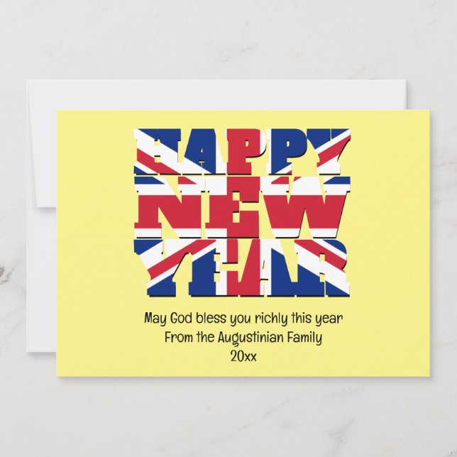 Union Jack UK Christian HAPPY NEW YEAR Holiday Card (Front)