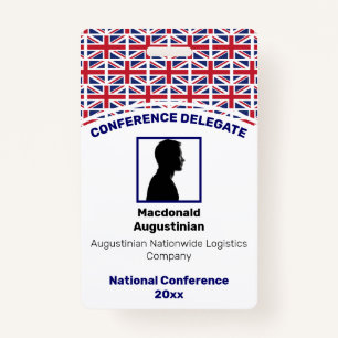 UNION JACK UK FLAG Customized Logo Photo ID Name Badge