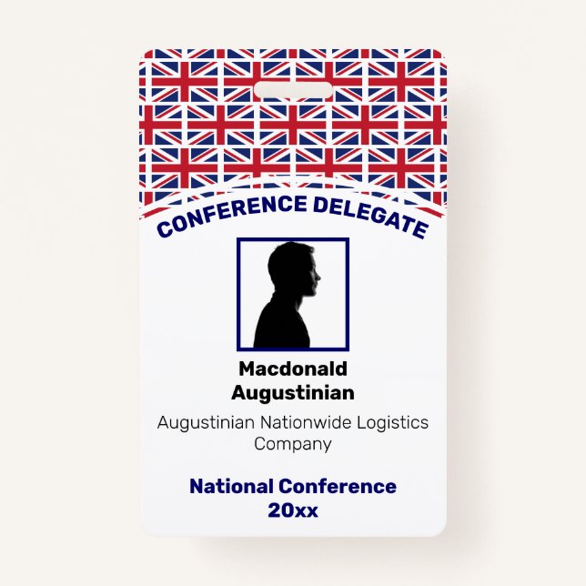 UNION JACK UK FLAG Customized Logo Photo ID Name Badge (Front)