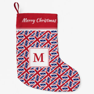 UNION JACK UK Flag Monogram Custom Text Small Christmas Stocking