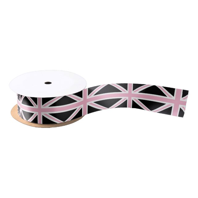 Union Jack UK Flag Pink and Black Satin Ribbon (Spool)