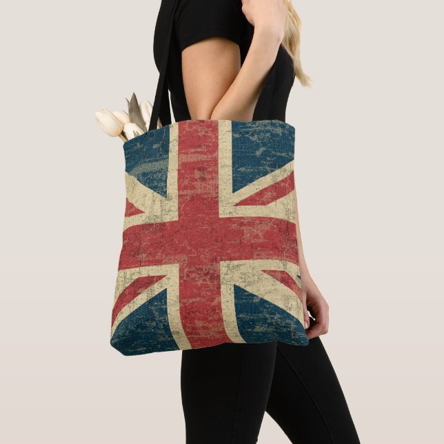 Union Jack UK Flag Vintage Distressed Tote Bag (Close Up)