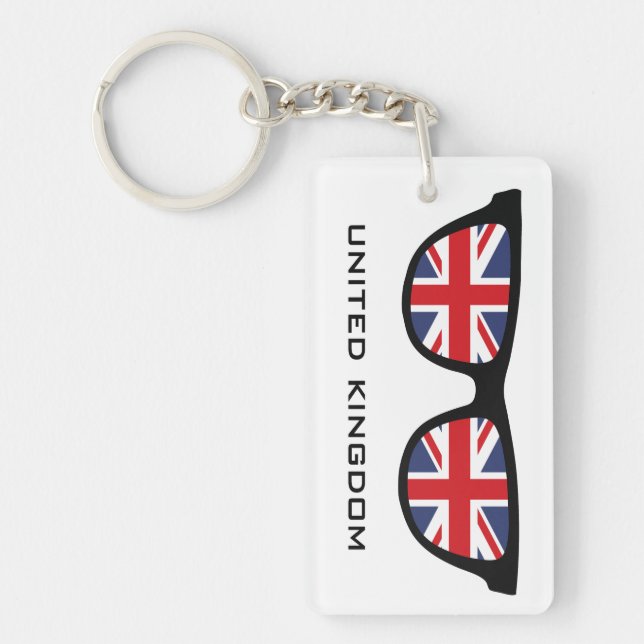 Union Jack UK Shades custom text & colour key chai Keychain (Front)