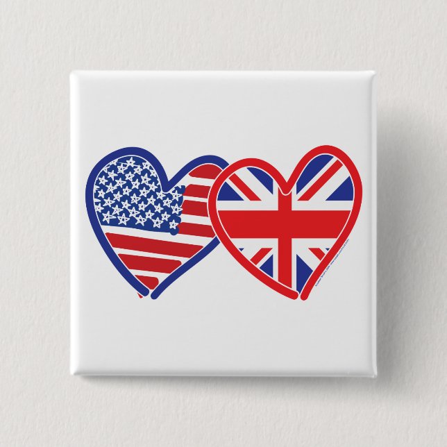Union Jack/USA 2 Inch Square Button (Front)