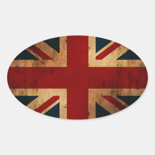 Union Jack (vintage distressed look) Oval Sticker
