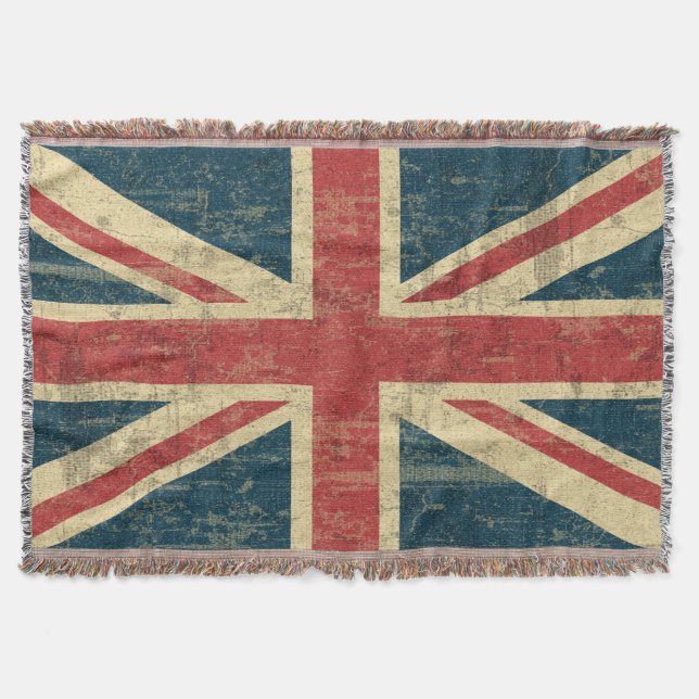 Union Jack Vintage Distressed Throw Blanket (Front)