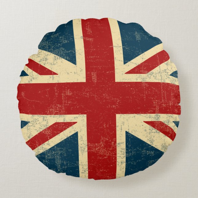 Union Jack Vintage Faded Round Pillow (Front)