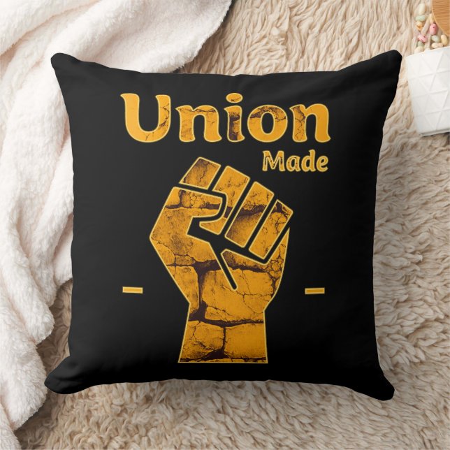 Union Made Worker Fist Labor Day Design Throw Pillow (Blanket)