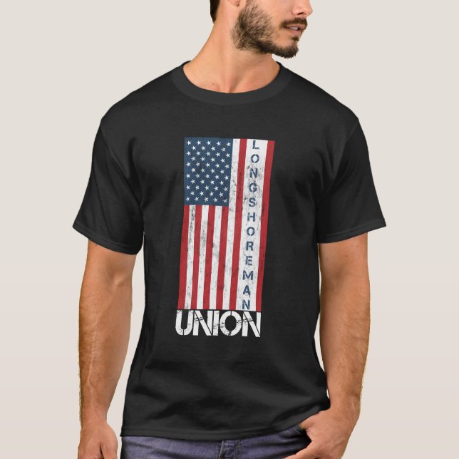 Union Member American Flag Longshoreman Hoodie T-Shirt (Front)