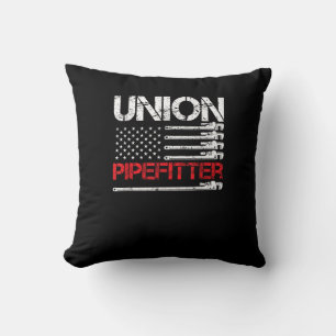 Union Pipefitter Union Strong USA American Flag St Throw Pillow