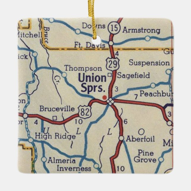 Union Springs AL Vintage Map Ceramic Ornament (Front)
