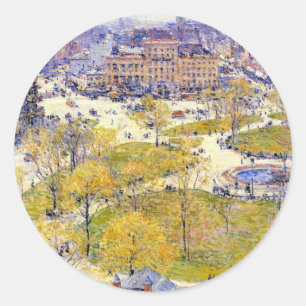 Union Square in Spring by Frederick Childe Hassam Classic Round Sticker