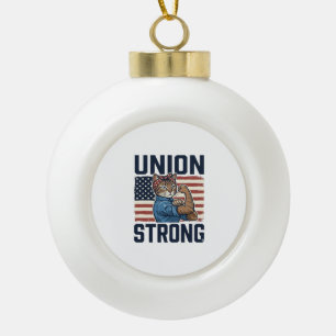 Union Strong Cat Worker Patriotic Vintage Shirt De Ceramic Ball Christmas Ornament