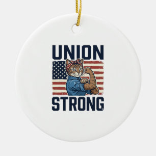 Union Strong Cat Worker Patriotic Vintage Shirt De Ceramic Ornament