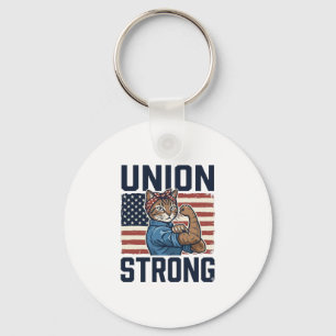 Union Strong Cat Worker Patriotic Vintage Shirt De Keychain