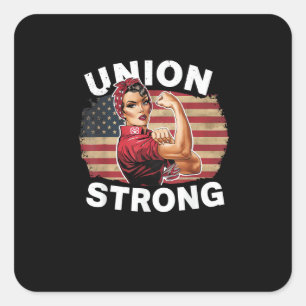 Union Strong - Labour Day Messy Bun USA Flag Square Sticker
