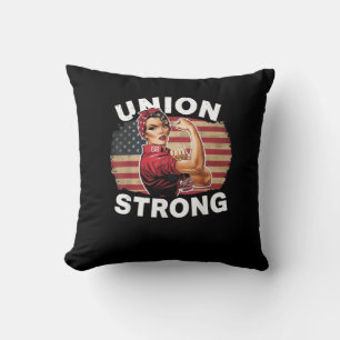 Union Strong - Labour Day Messy Bun USA Flag Throw Pillow