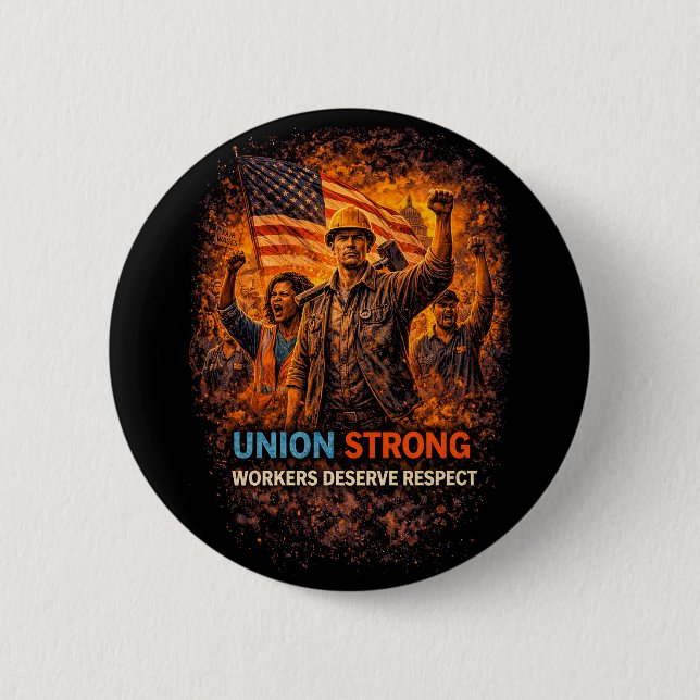 Union Strong Rising 2 Inch Round Button (Front)