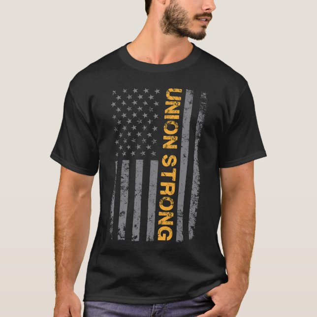 Union Strong T-Shirt with American Flag Graphic (Front)