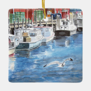 Union Wharf Portland, Maine Watercolor Ceramic Ornament