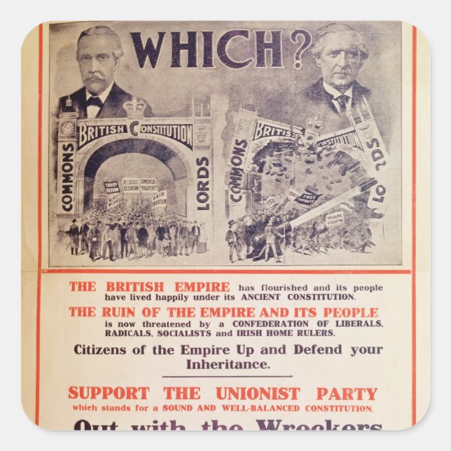 Unionist Party Poster for British General Square Sticker (Front)