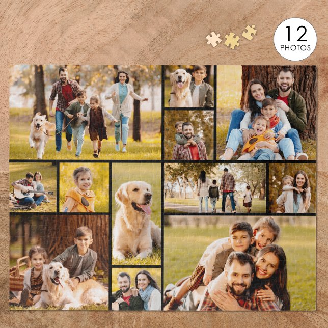 Unique 12 Photo Collage Minimalist Simple Black Jigsaw Puzzle (Creator Uploaded)