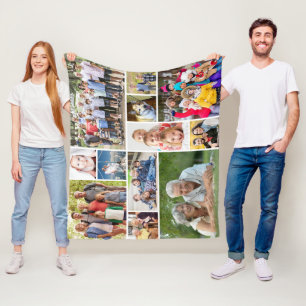 Unique 12 Photo Collage Minimalist Simple Fleece Blanket